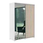 Skriňa Kair 150 cm so zrkadlom – biela/craft zlatý, lamely, dvojdverová