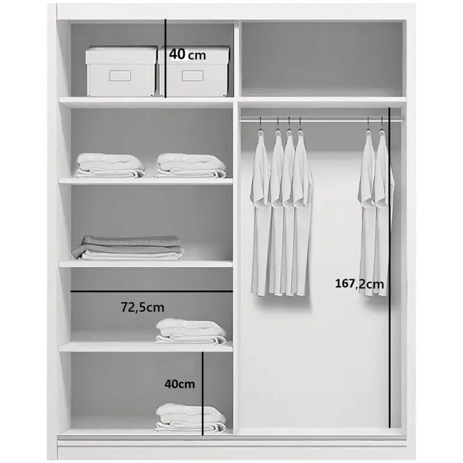 Skriňa Kair 150 cm so zrkadlom – biela/craft zlatý, lamely, dvojdverová