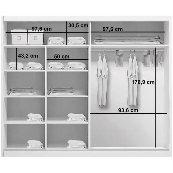 Skriňa s posuvnými dverami Atena 200 cm so zrkadlom – biela, lamela, dvojdverová,3