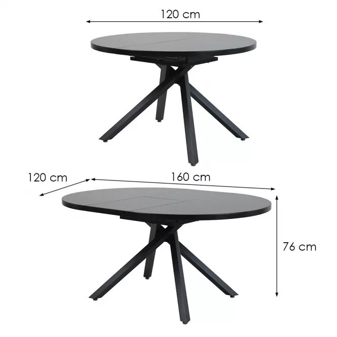 Rozkladací stôl Draco B10038-120/160x120cm čierna mat,2