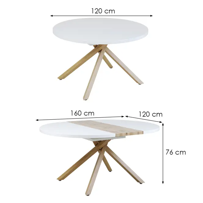 Rozkladací stôl Virgo B10038a-120/160x120cm  biela/prírodný,2