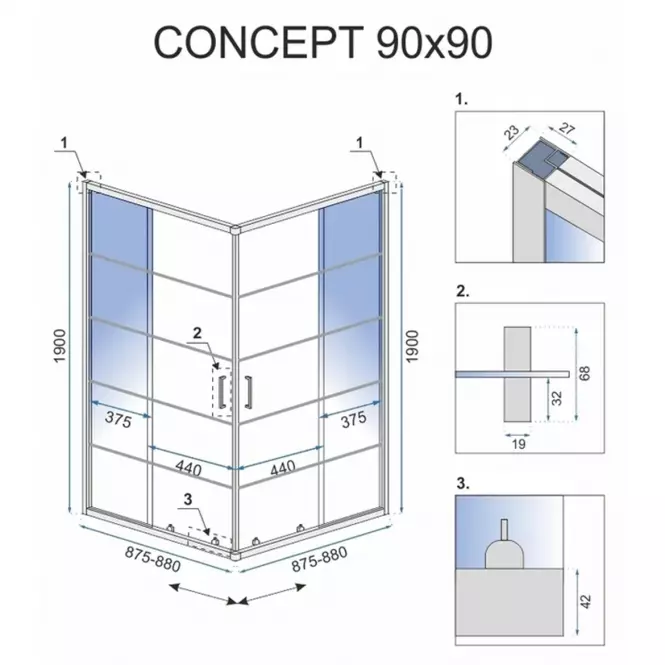 Sprchový kút Concept black 90x90x190
