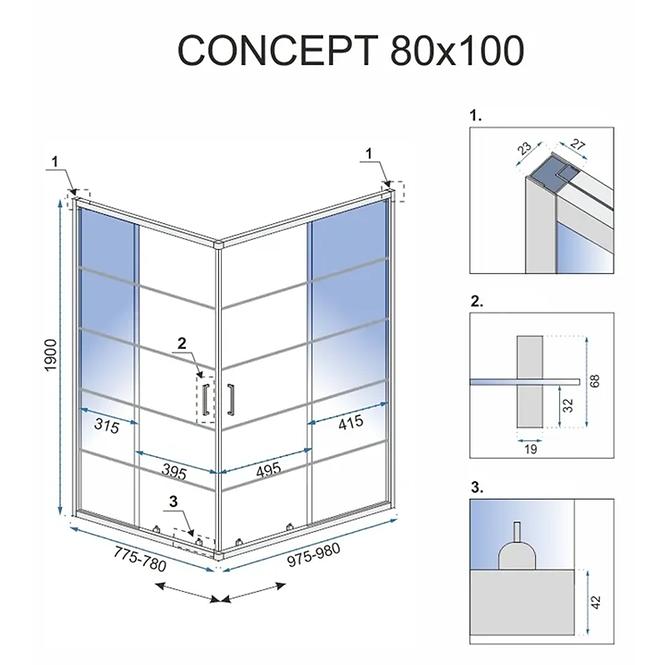 Sprchový kút Concept black 100x80x190