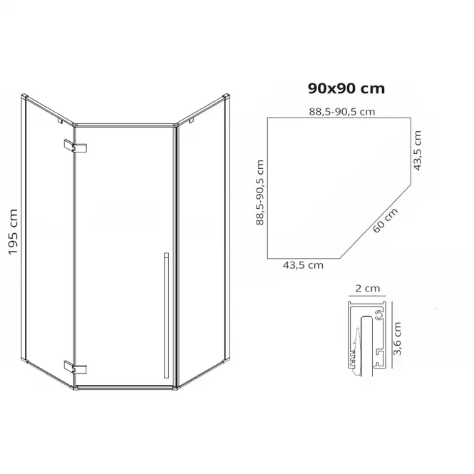 Sprchový kút Diamond gold 90x90x195,6