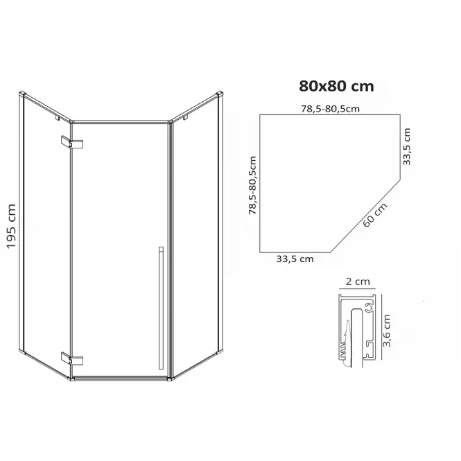 Sprchový kút Diamond gold 80x80x195
