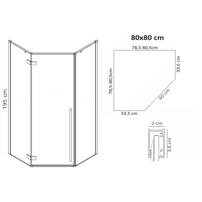 Sprchový kút Diamond gold 80x80x195,6
