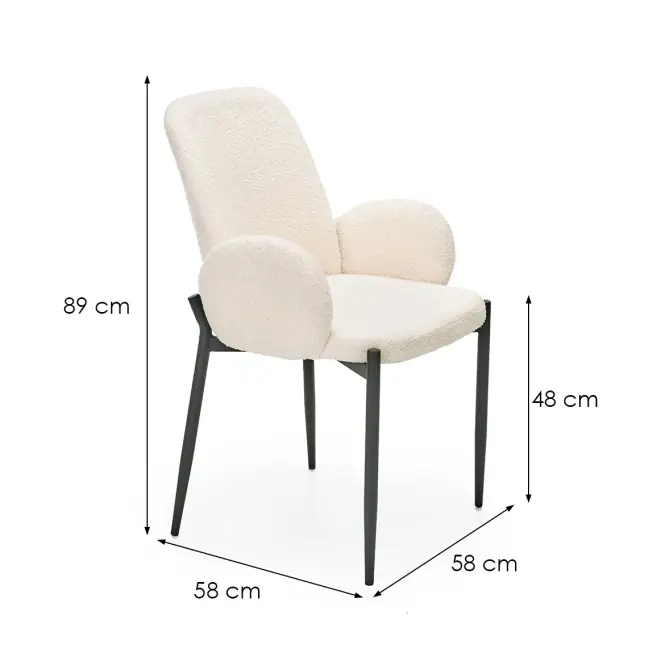 Stolička K477 tkanina boucle/kov krém 58x58x89,13