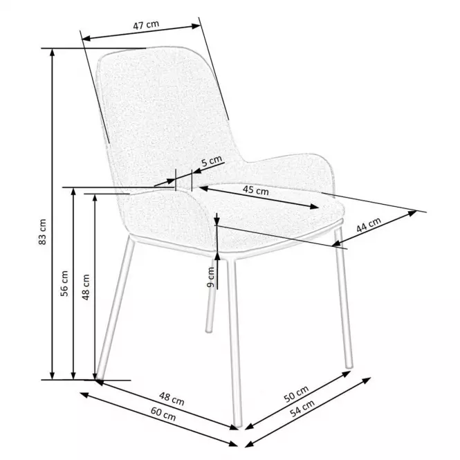 Stolička K481 tkanina/kov popol 54x60x83