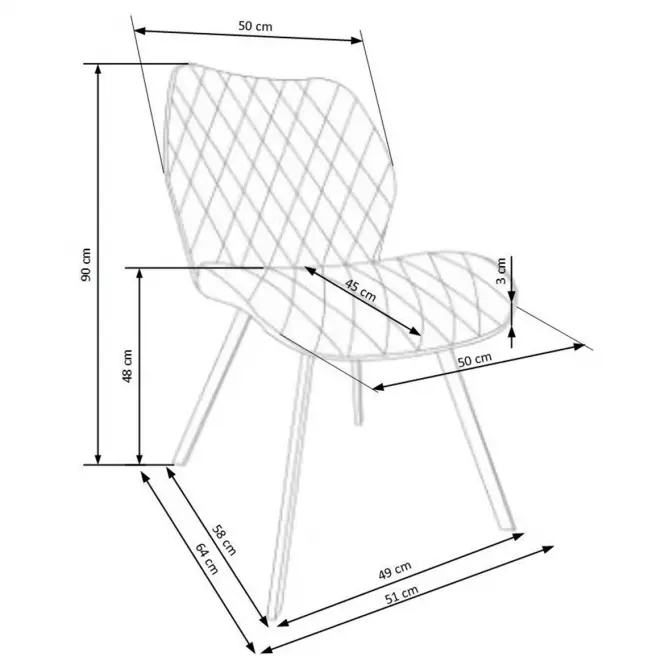 Stolička K360 tkanina/kov popol 51x64x90