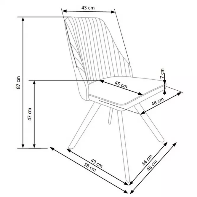 Stolička K206 kov/ekokoža biela 48x58x87