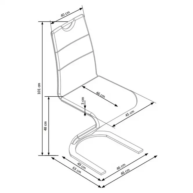 Stolička K188 kov/ekokoža biela 46x63x101