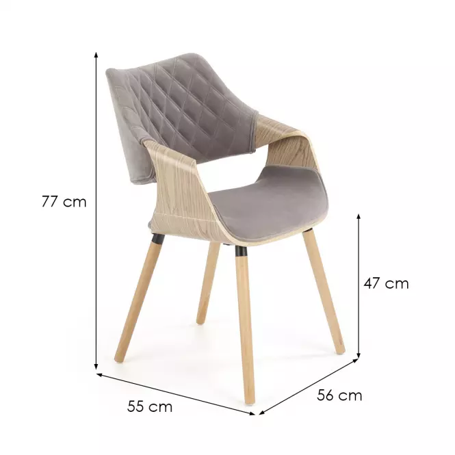 Stolička K396 drevo/velvet svetlý dub/popol 56x55x77,13