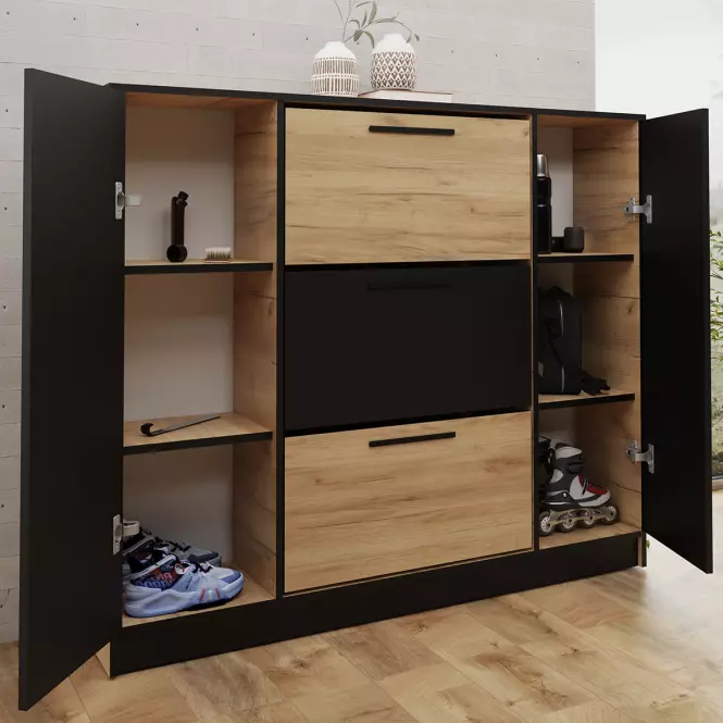 Skrinka na topánky SZNB02D dub craft zlatý+čierna,7