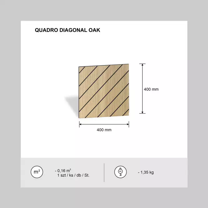 Panel frézovaný Quadro Diagonal dub 40x40 cm MDF
