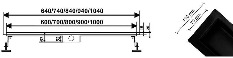 Lineárny odtok pod dlažbu + plne otočné čierna mat 700