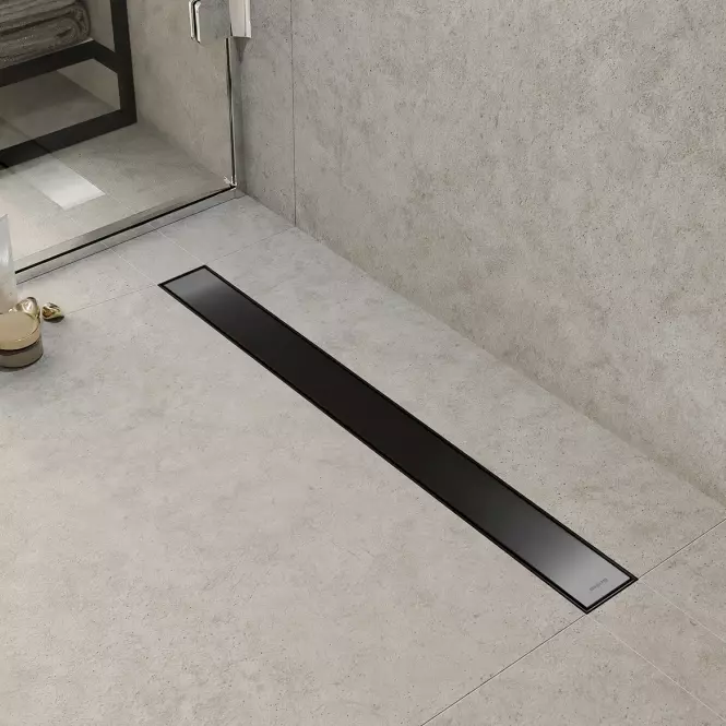 Lineárny odtok pod dlažbu + plne otočné čierna mat 800,7