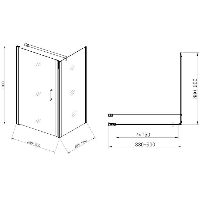 Sprchový kút Atena 90x90x190 chróm