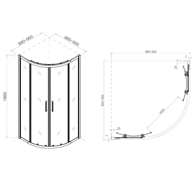 Sprchový kút Virtus 90x90x195 chróm,3