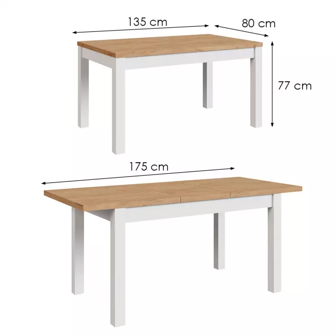 Rozkladací stôl Mini 135/175x80cm biela/craft,3