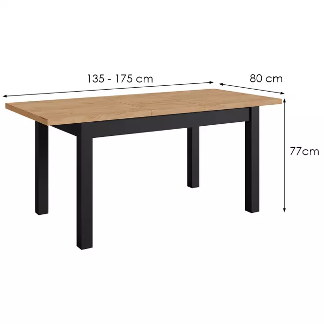 Rozkladací stôl Mini 135/175x80cm čierna/craft