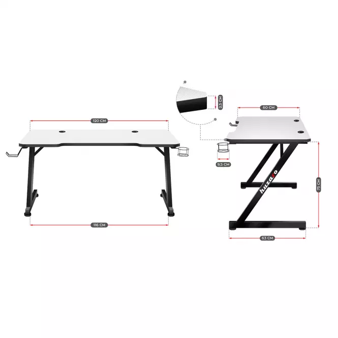 Písací stôl pre hráča HZ-Hero 2.5 white,2