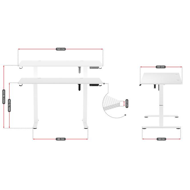 Písací stolík s elektrickým regulovaním výšky HZ-Hero 8.2 white,11
