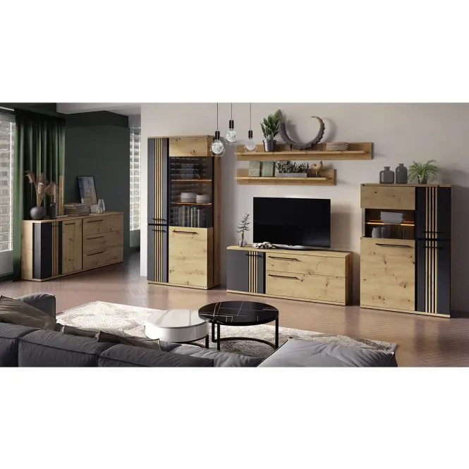 Skriňa Molto ML1 93cm – Artisan/čierna, lamely, dvojdverová