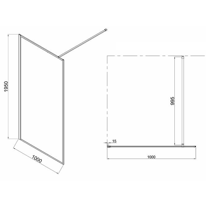 Sprchová stena Walk-In Tiz 100x195 gold