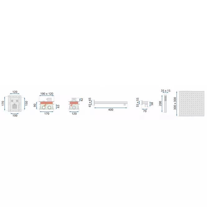 Sprchová sada + termostat Fenix-Davis Zlatá Rea P6324