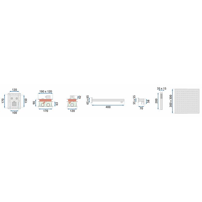 Sprchová sada + termostat Fenix-Davis Zlatá Rea P6324