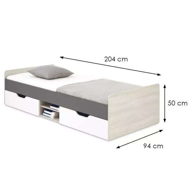 Posteľ 90 Remo RM15 dub wilton/biela/antracit