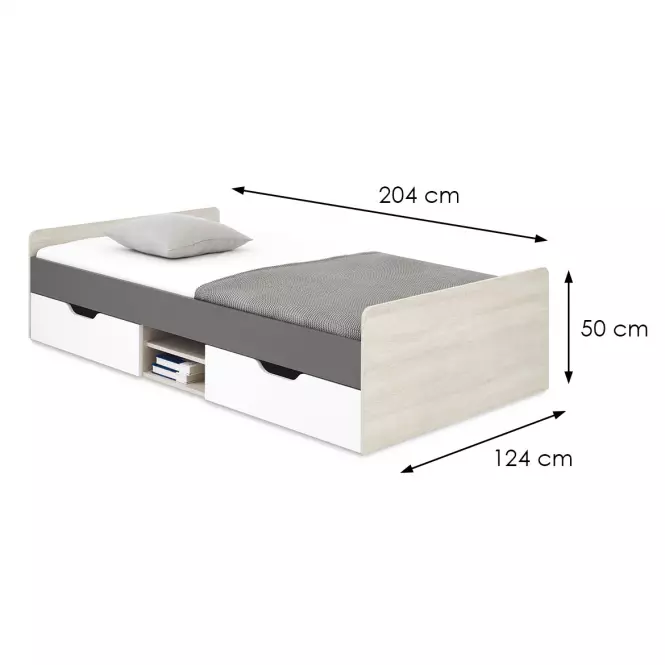 Posteľ 120 Remo RM16 dub wilton/biela/antracit