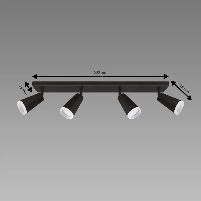 Stropné bodové svietidlo SANA GU10 4L BLACK 04148 LS4,3