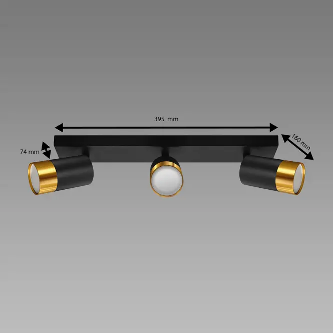 Stropné bodové svietidlo PUZON SPT GU10 3L BLACK/GOLD 04127 LS3