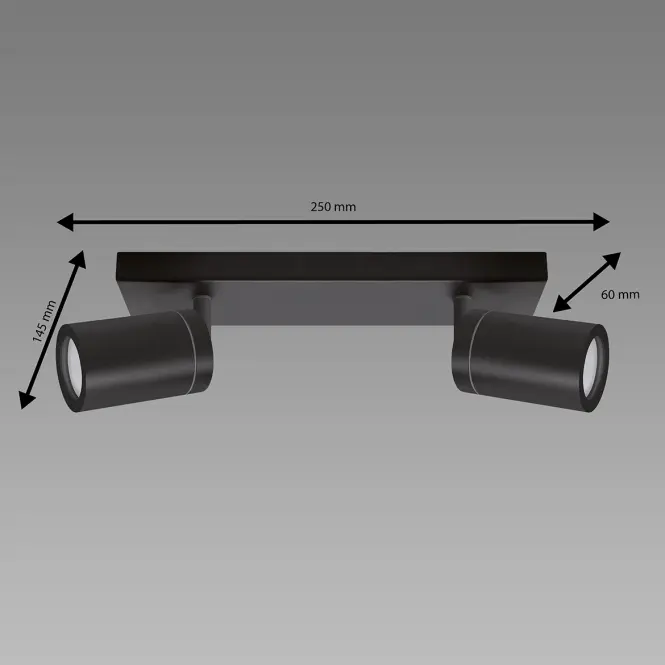 Stropné bodové svietidlo TENOR GU10 2L BLACK 04071 IP44 LS2,3