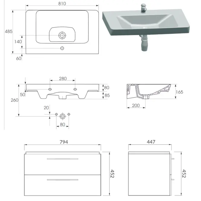 Kúpeľňová zostava Lara Mille 80 biela,2