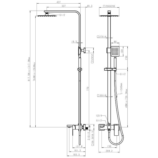 Systém vaňový-sprchový Remi X 1-f Inox