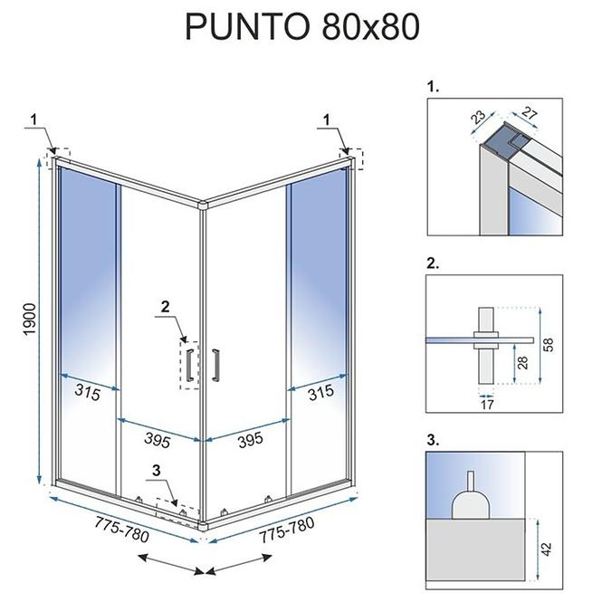 Sprchový kút Punto Rea K0863 80x80x190 chróm