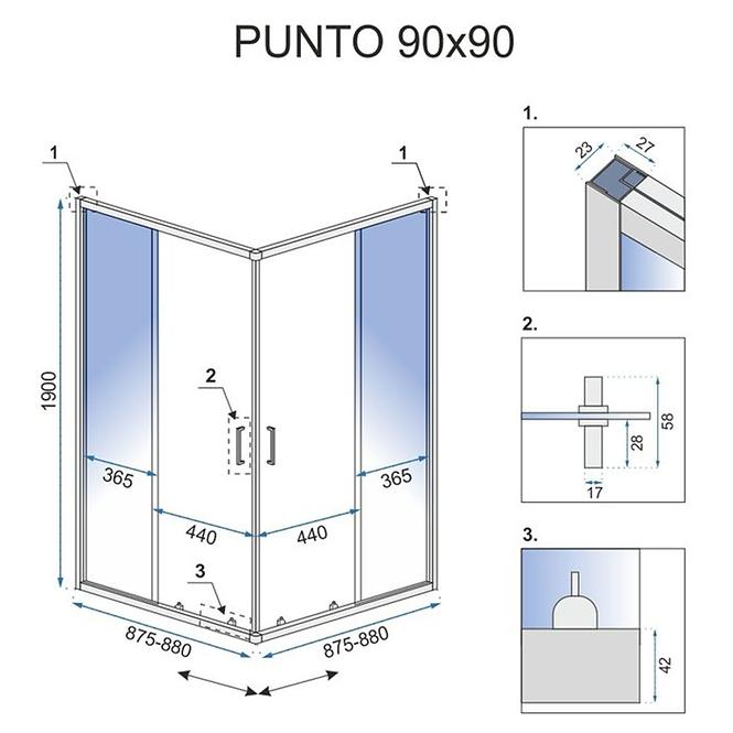 Sprchový kút Punto Rea K0867 90x90x190 chróm