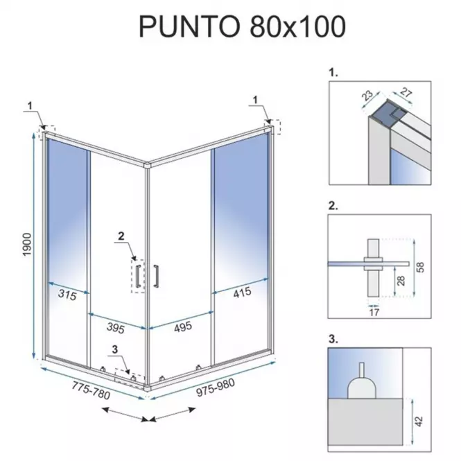 Sprchový kút Punto Rea K1889 100x80x190 chróm