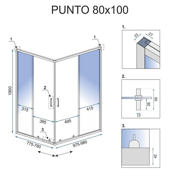 Sprchový kút Punto Rea K1889 100x80x190 chróm