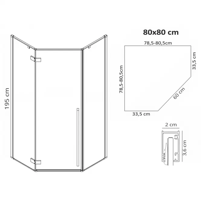 Sprchový kút Diamond Rea K6900 80x80x195 black