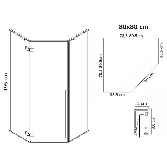 Sprchový kút Diamond Rea K6900 80x80x195 black