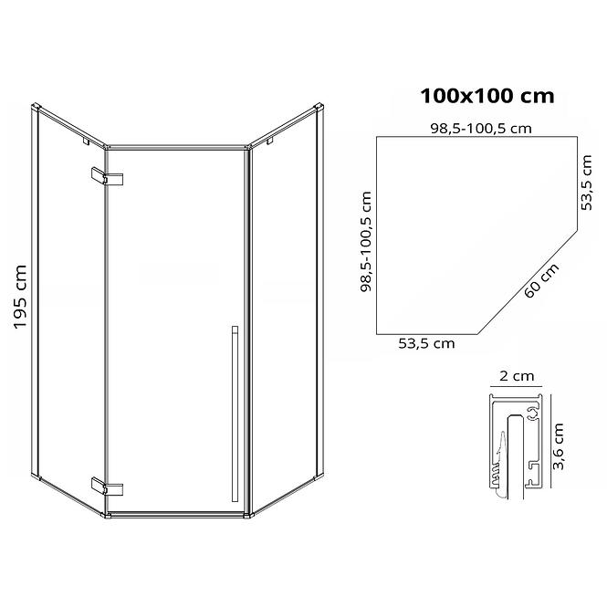 Sprchový kút Diamond Rea K5623 100x100x195 black