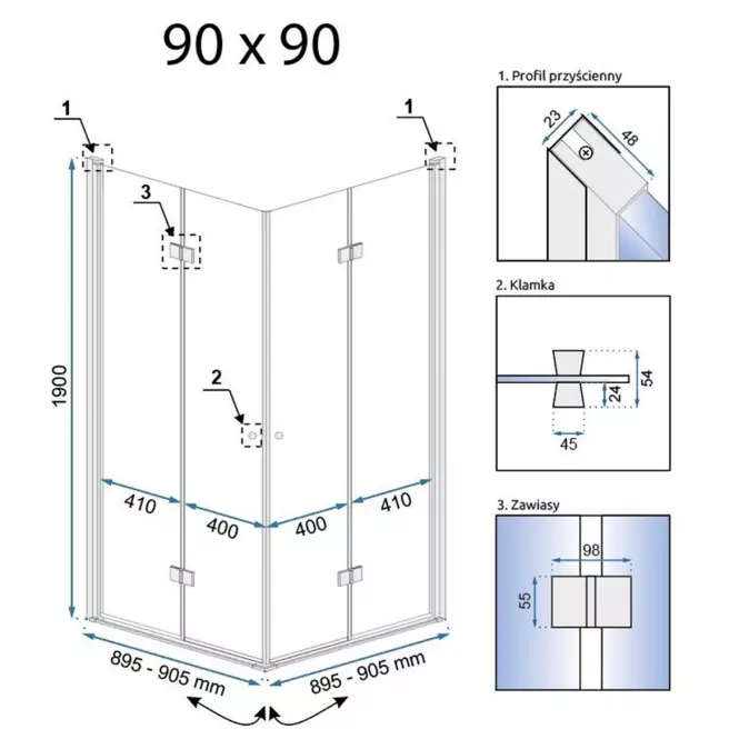 Sprchový kút Fold N2 Rea K9991 90x90x190 chróm,2