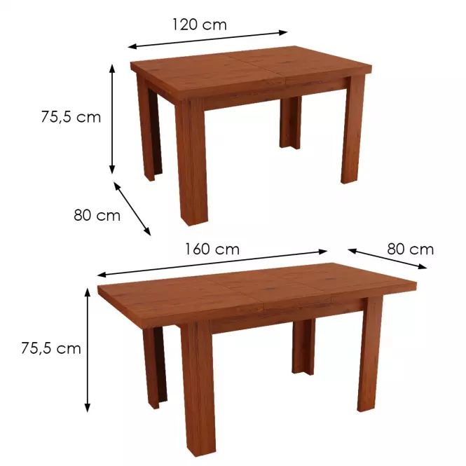 Rozkladací stôl  malý 120/160x80cm dub storočný