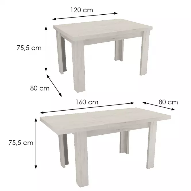 Rozkladací stôl  malý Kora 120/160x80cmx80 kraft biely