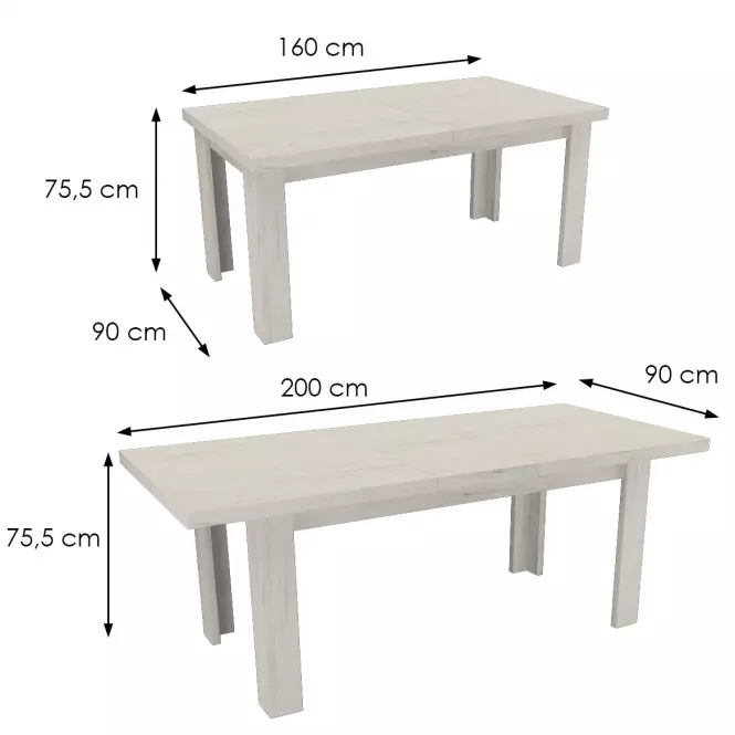 Rozkladací stôl  veľký Kora 160/200x90cm kraft biely