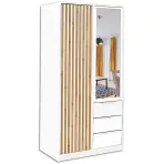 Skriňa Bali D2 LUX 100 cm so zrkadlom – biela/dub wotan, lamely, jednodverová, zásuvky