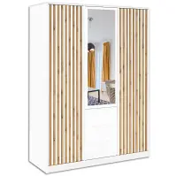 Skriňa Bali D3 LUX 149 cm so zrkadlom – biela/dub wotan, lamely, trojdverová, zásuvky